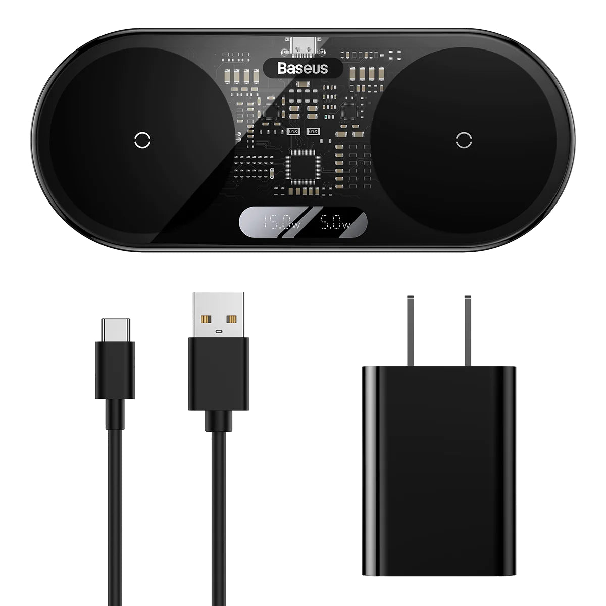 Baseus Digital LED Display 2 in 1 Wireless Charger 20W With Adaptor Black Baseus Digital LED Display 2 in 1 Wireless Charger 20W With Adaptor Black